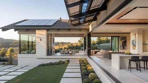 Modern California home with rooftop solar panels